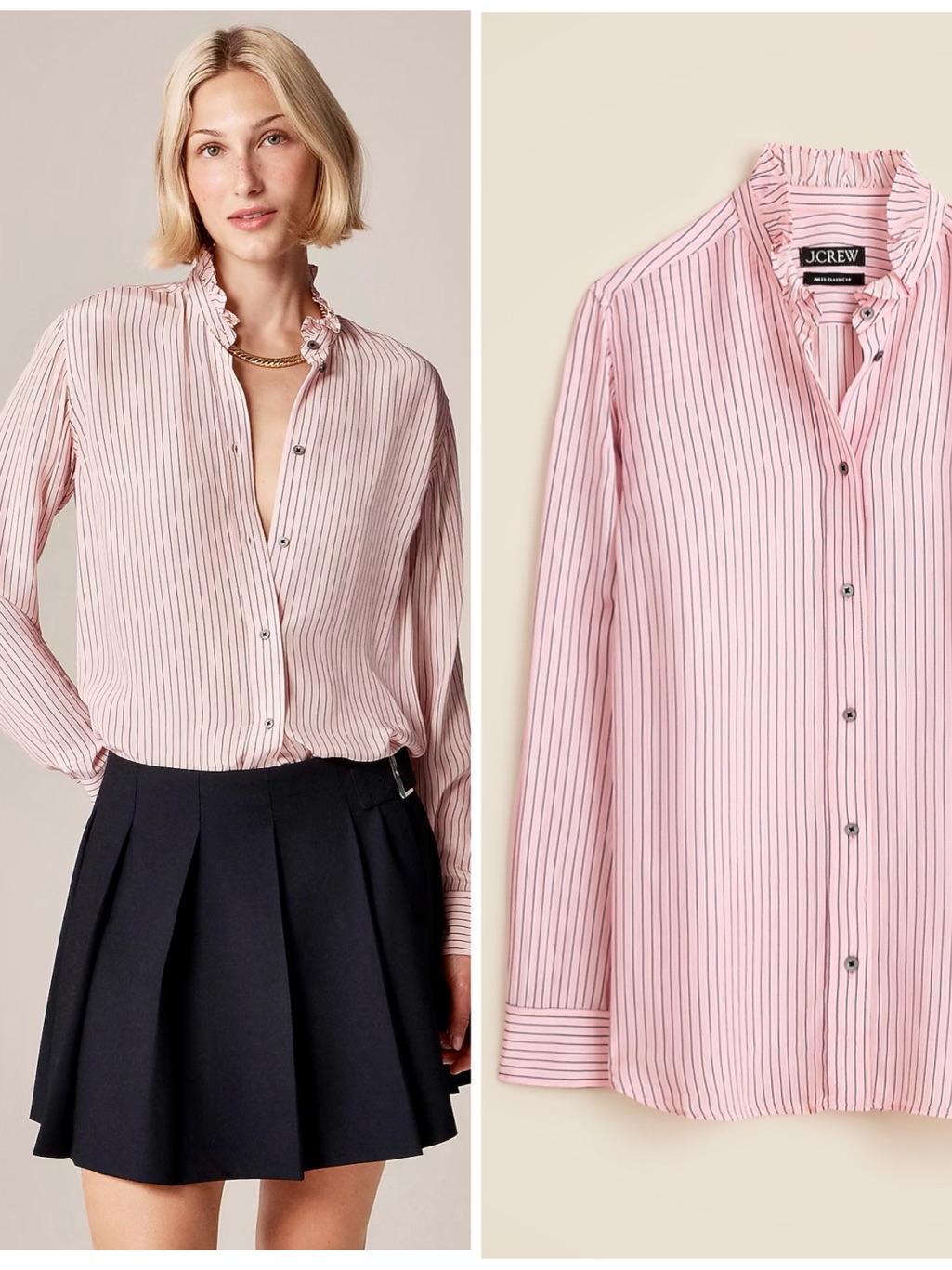 J.Crew Nwt Jules Ruffle-Collar Shirt Striped Crepe De Chine Light Pink Cp660